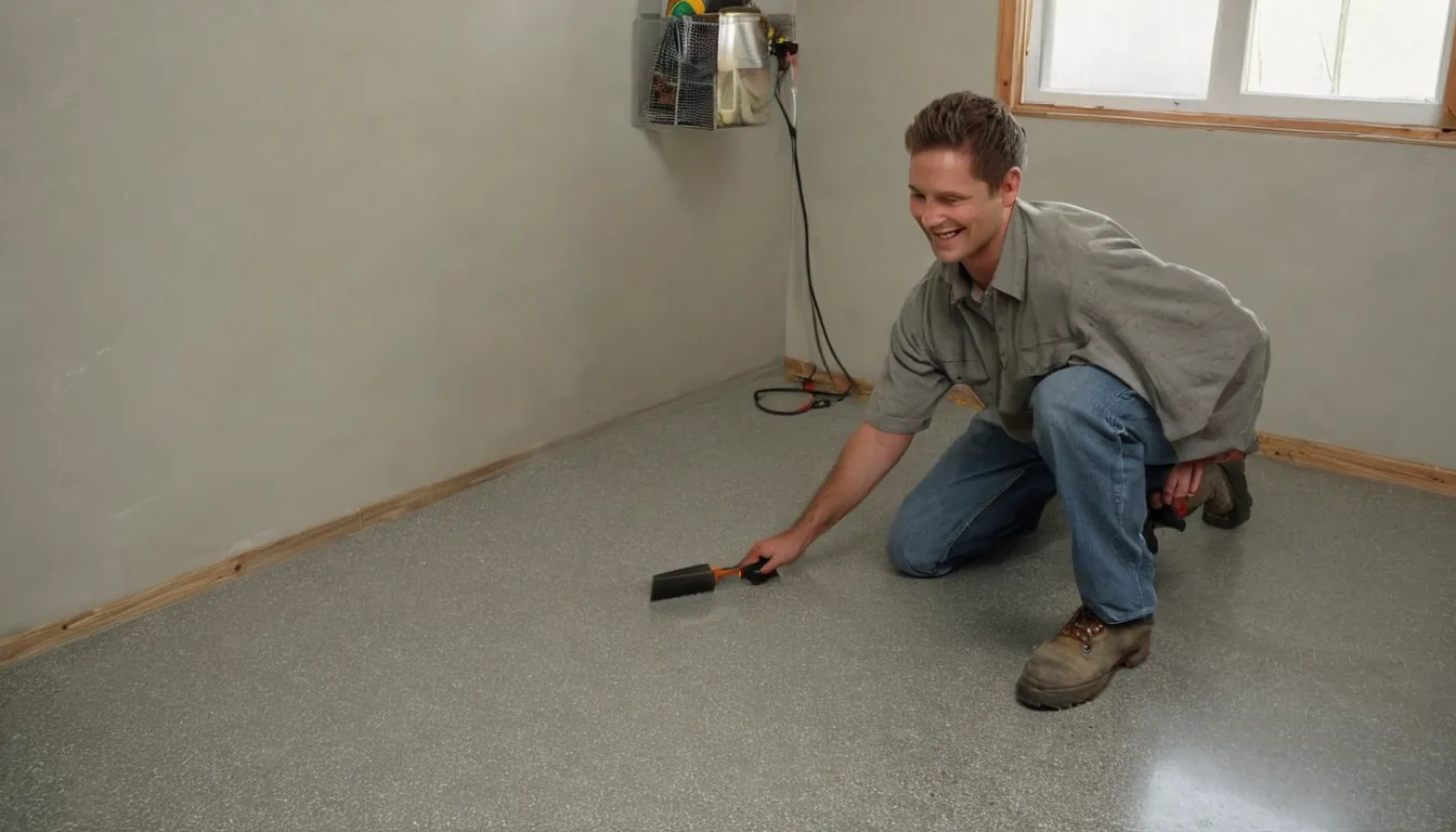 A freshly coated concrete basement floor in a Garden City home with soft natural light