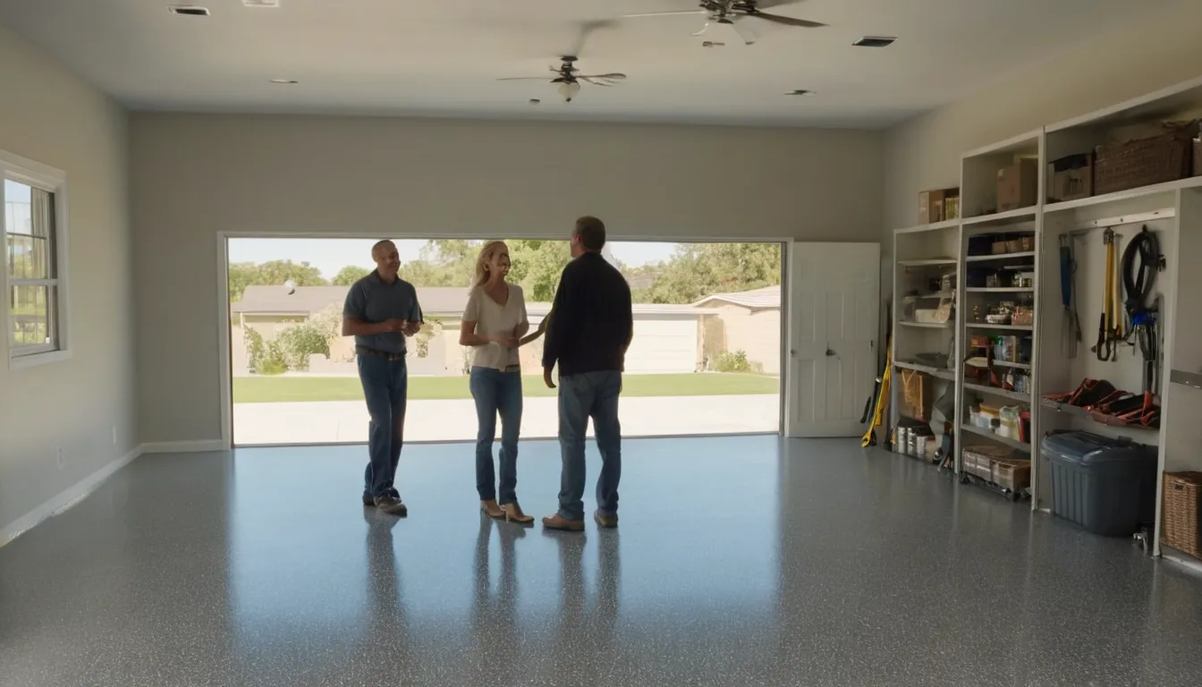 Clean epoxy garage floor with colored flakes in a home near Garden City